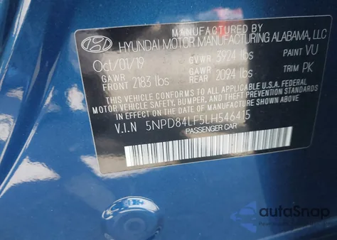 2020 Hyundai Elantra Sel from USA, damaged, VIN 5NPD84LF5LH546415